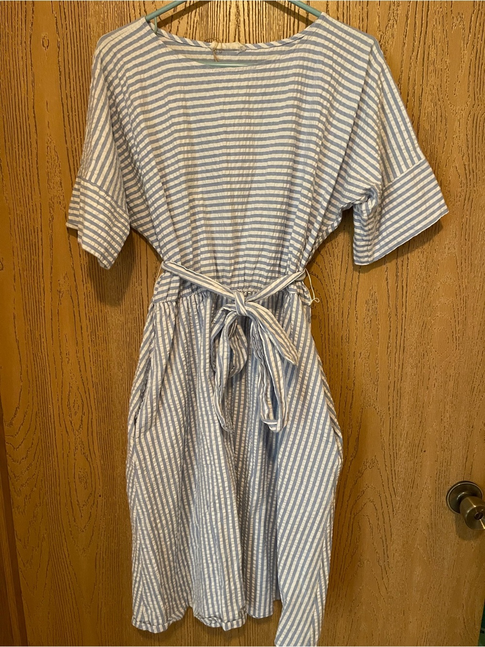Love In Blue and White Striped Tie-Waist Midi Dress